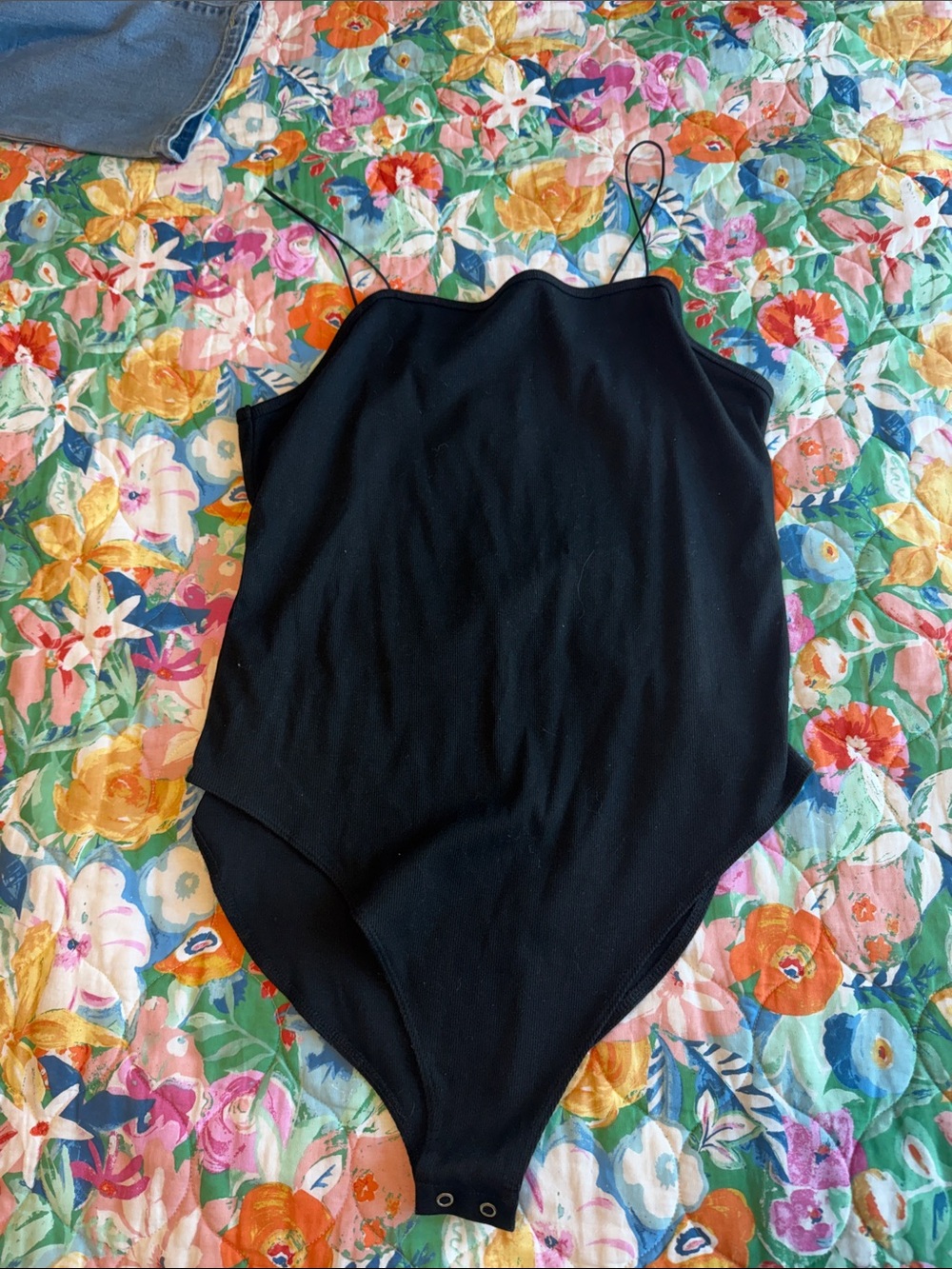 Women's Black Spaghetti-Strap Bodysuit